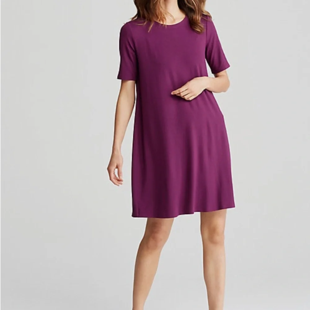 EILEEN FISHER Purple Short Sleeve Jersey Dress –‎ Size L - Picture 3 of 7